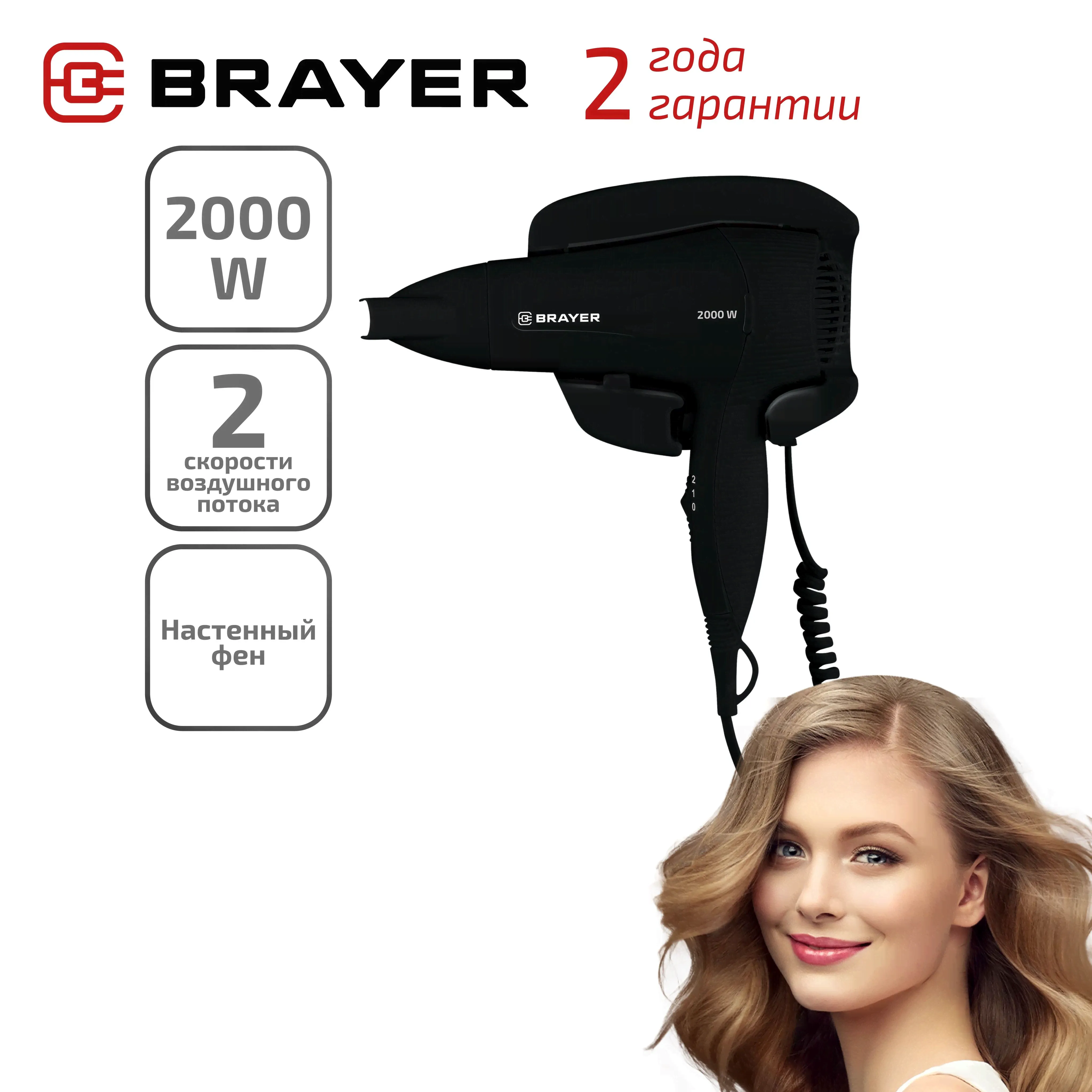 Фен настенный BRAYER BR3021BK