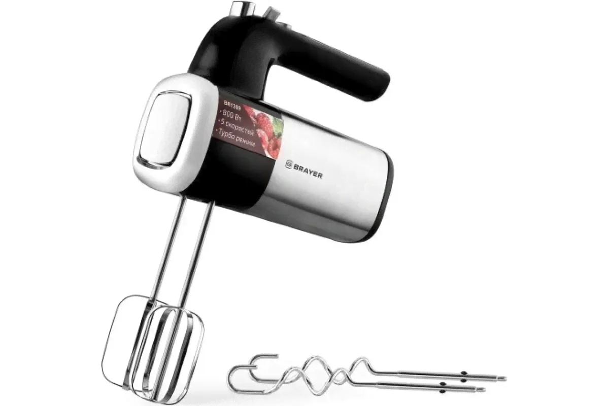 Миксер BRAYER BR-1309 (800Вт,5скор.турбо,насад.венчик,д/взбиван.)-0